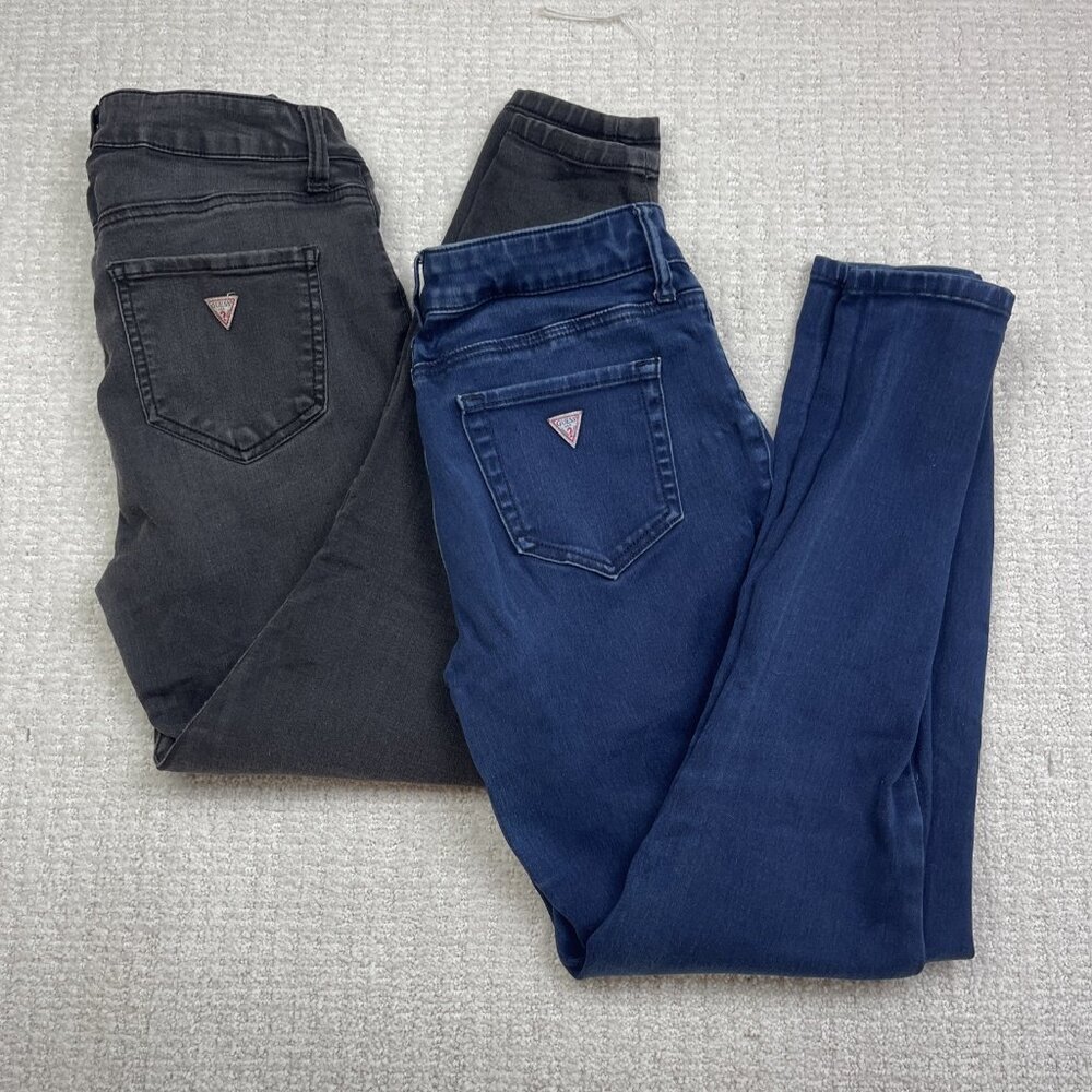 Lot x2 GUESS Los Angeles High Waist Skinny Size 26 Jeans Tahiana Blue + Grey*